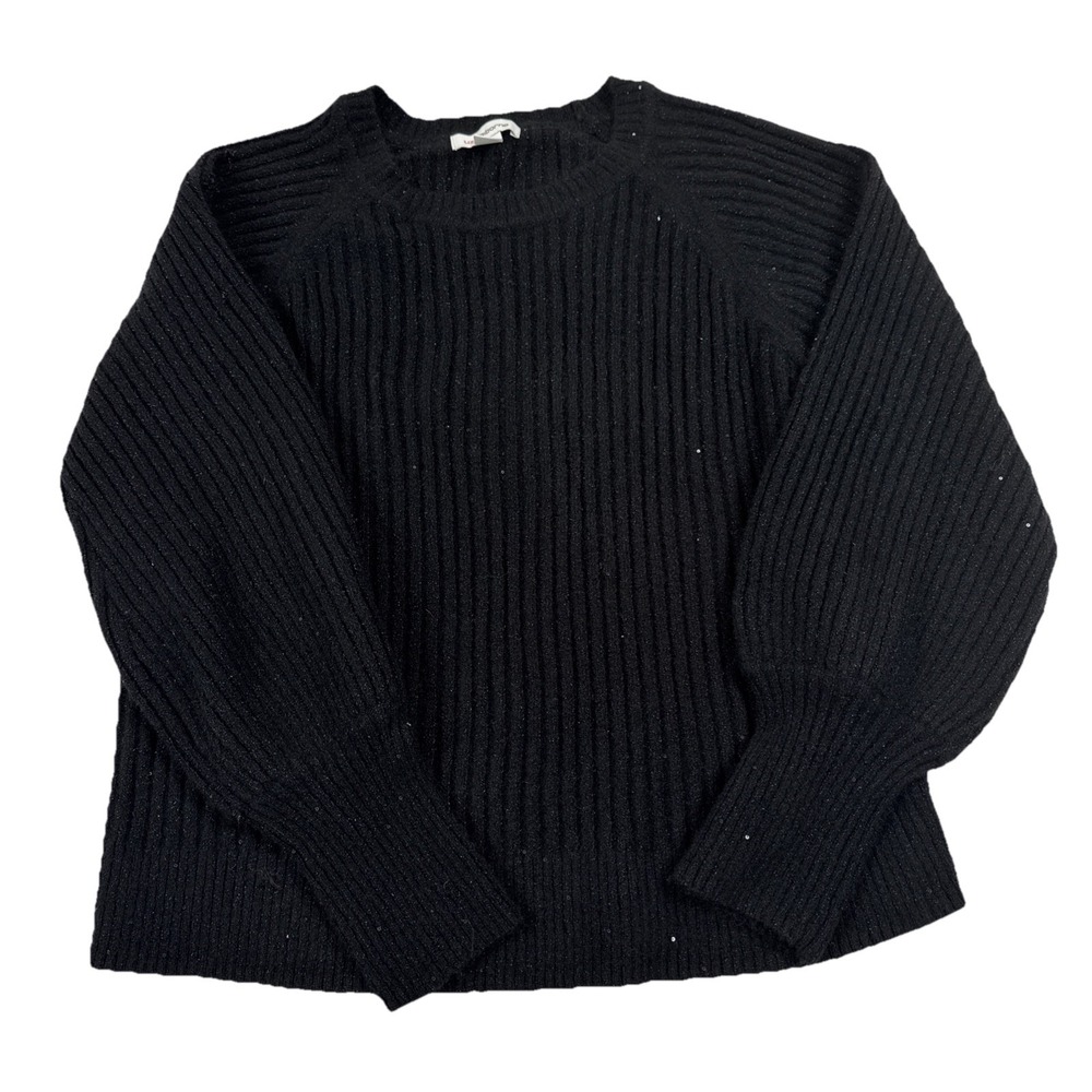 Liz Claiborne Womens XL Black Sequin Pullover Sweater Ribbed Knit Crew Neck
